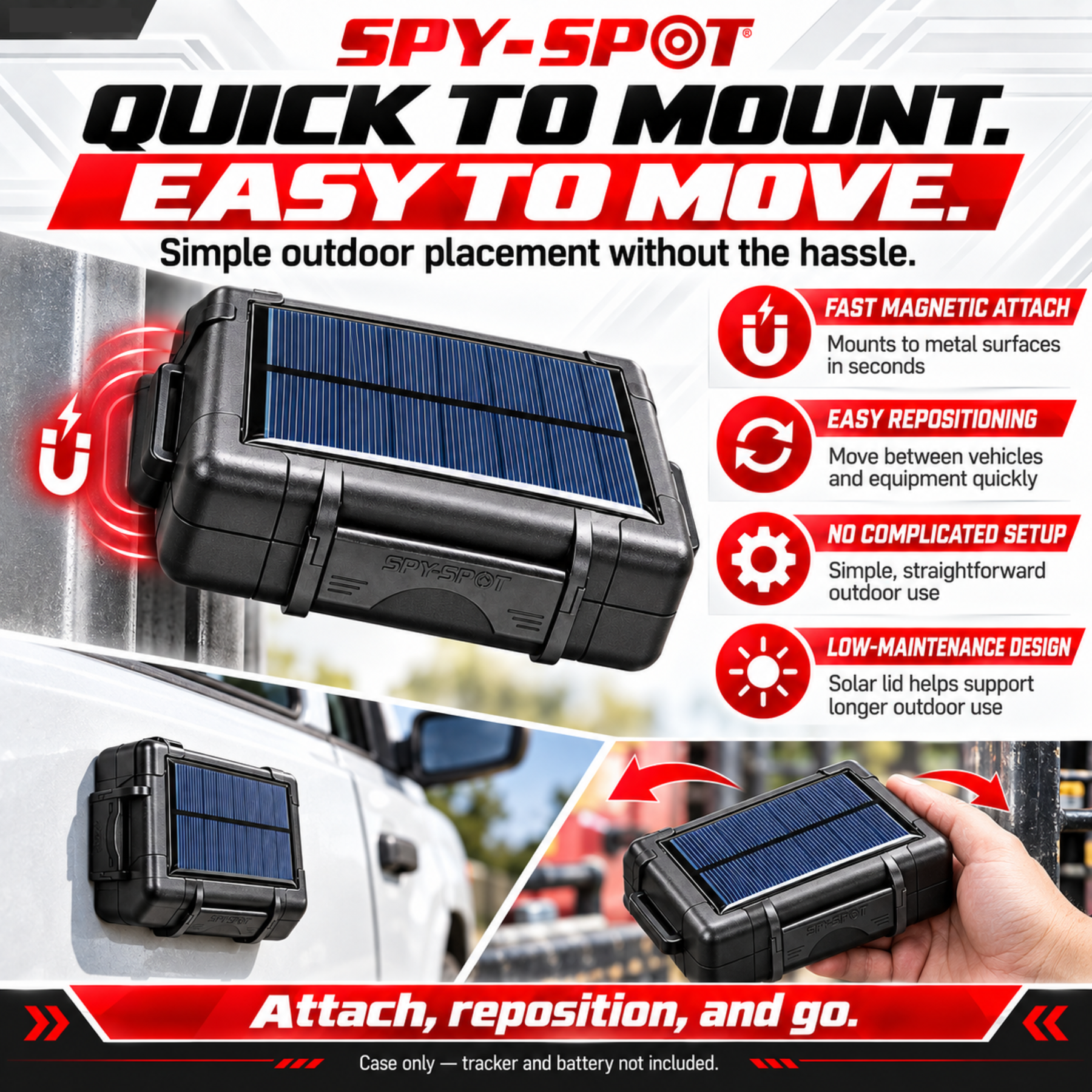 Solar GPS Tracker Case - Magnetic Mount, 6-Month Battery Life