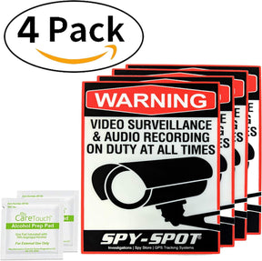 Surveillance Warning Stickers 4 Pack - Weatherproof Vinyl Decals