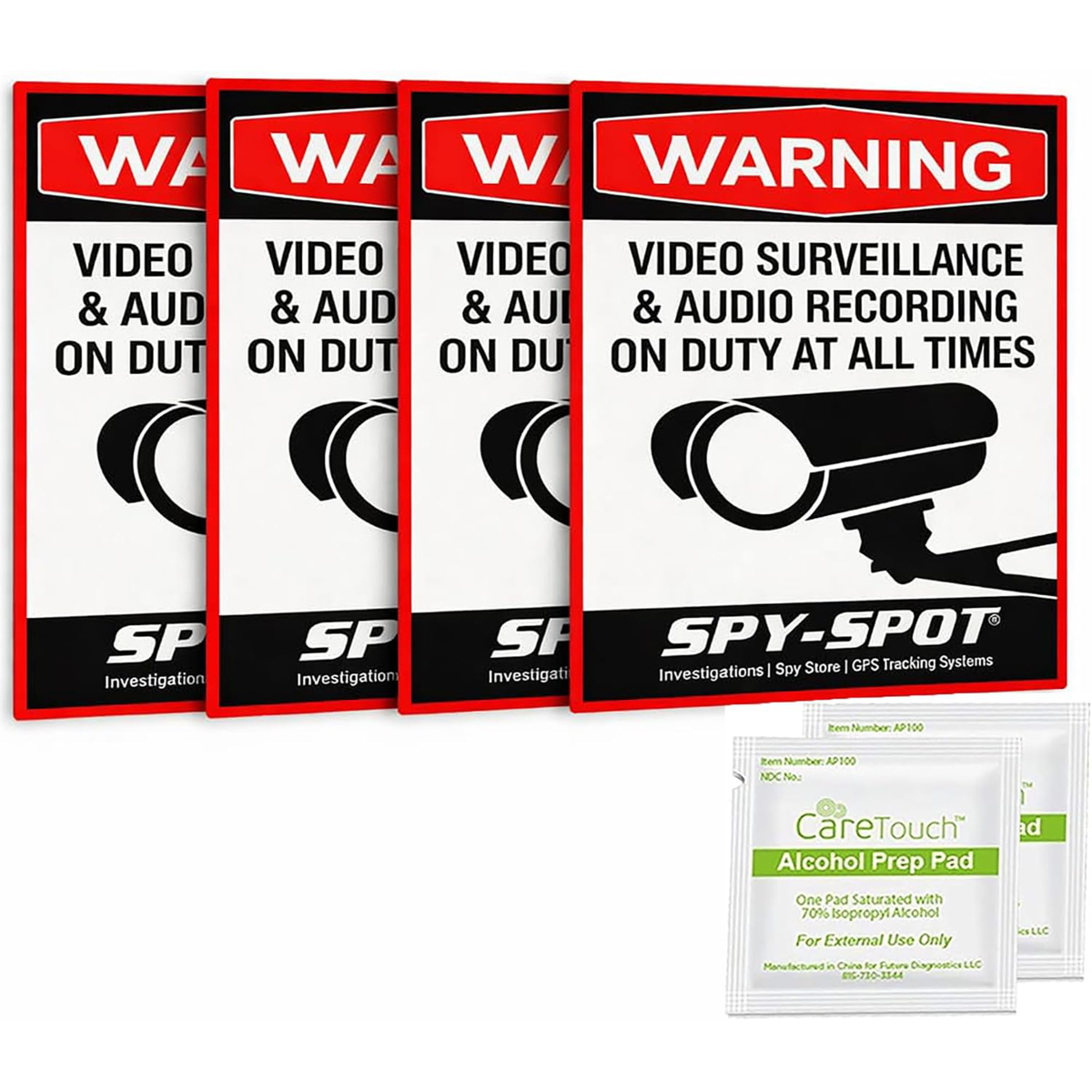 Surveillance Warning Stickers 4 Pack - Weatherproof Vinyl Decals