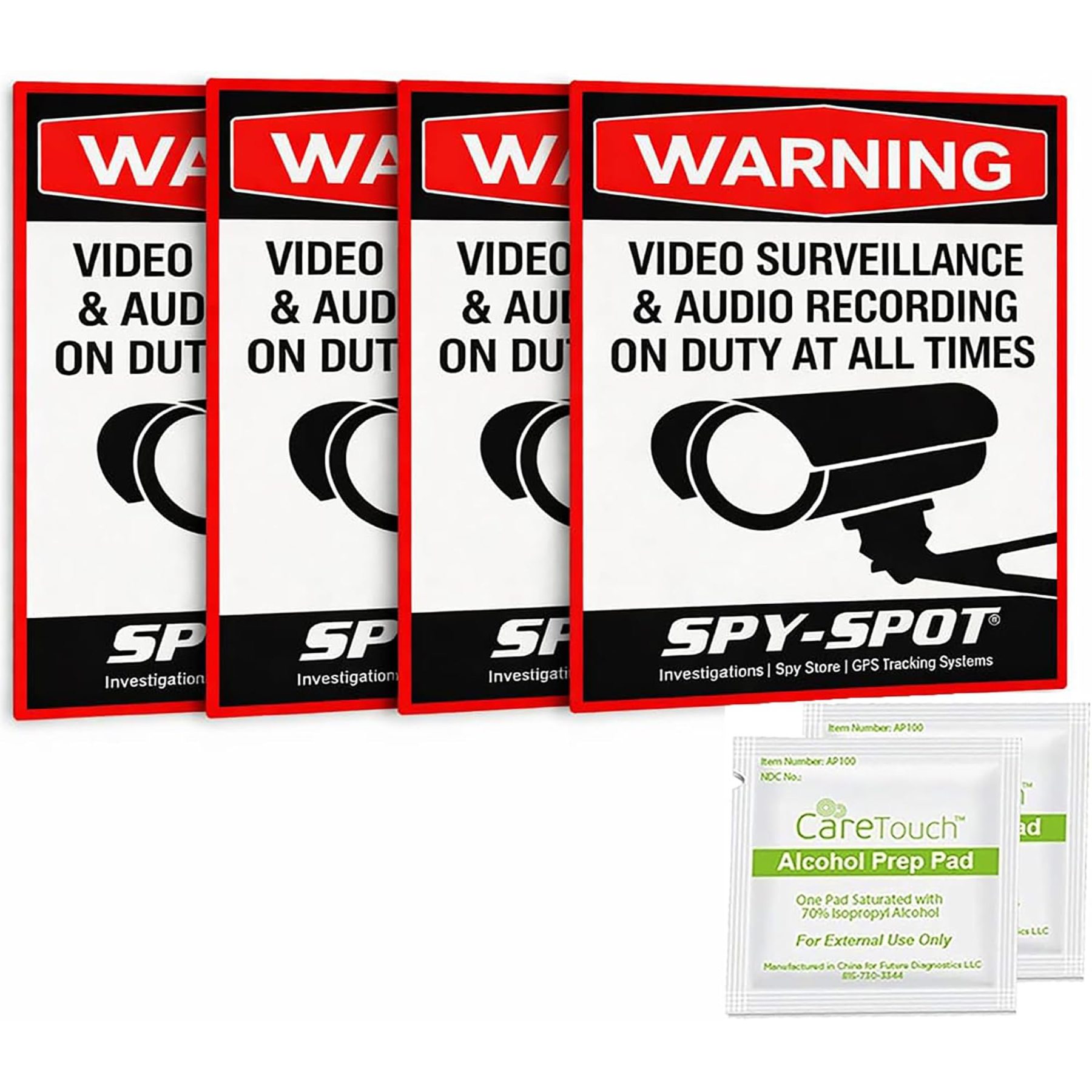 Surveillance Warning Stickers 4 Pack - Weatherproof Vinyl Decals
