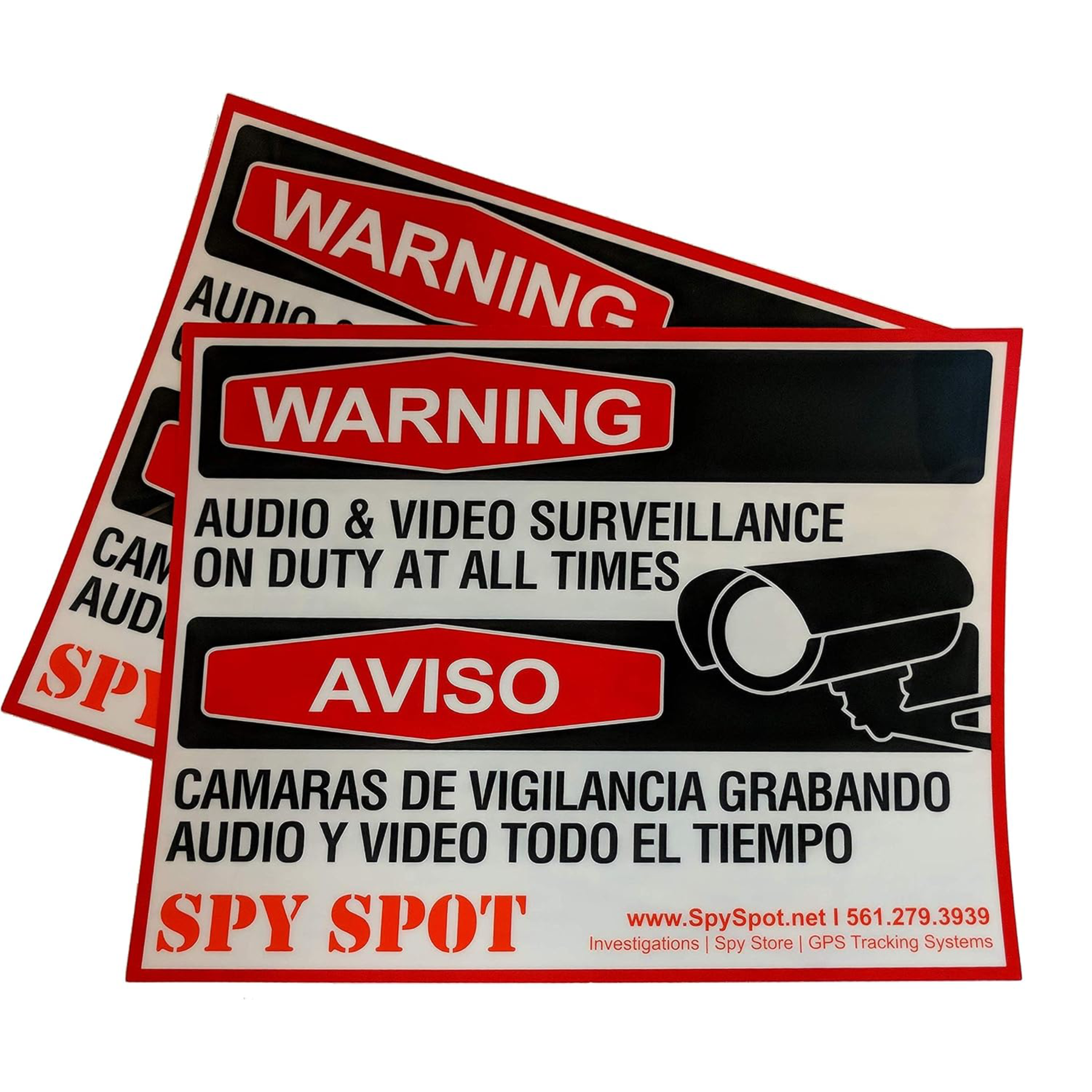Surveillance Warning Stickers - Weatherproof Vinyl CCTV Decals - Pack of 2