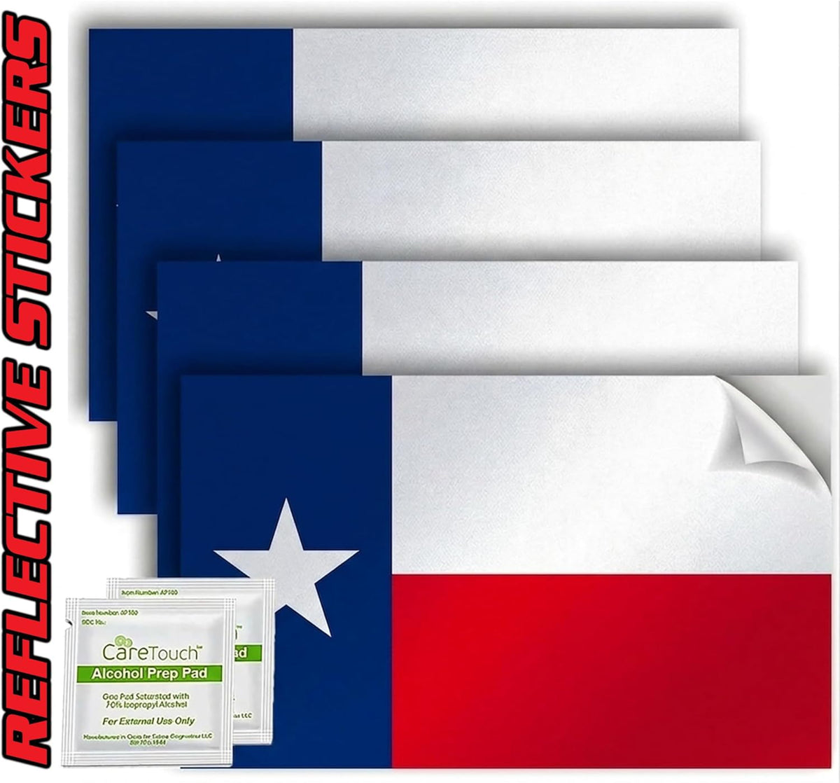 Texas Flag Stickers 4" x 2.5" Vinyl Decals, Pack of 4
