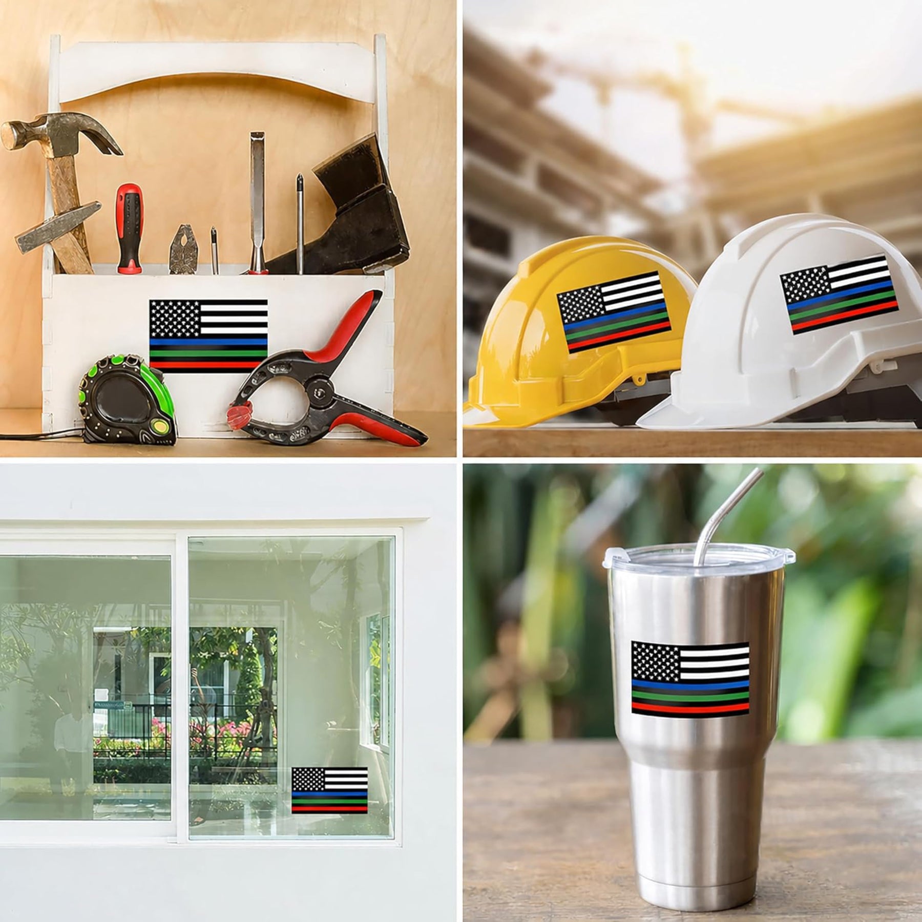 Thin Blue Green Red Line Decals Pack of 4 - 4" x 2.5" Vinyl Stickers