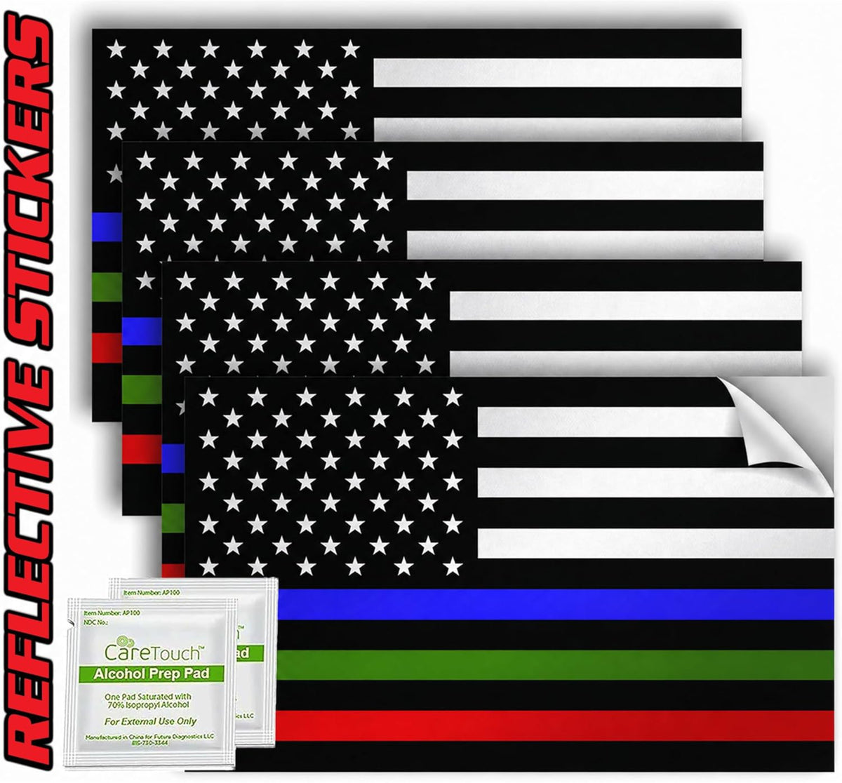 Thin Blue Green Red Line Decals Pack of 4 - 4" x 2.5" Vinyl Stickers