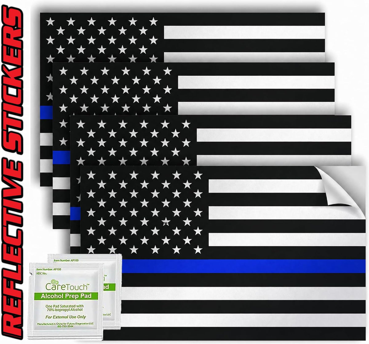 Thin Blue Line Decals Pack of 4 - 4" x 2.5" Vinyl Police Support Stickers