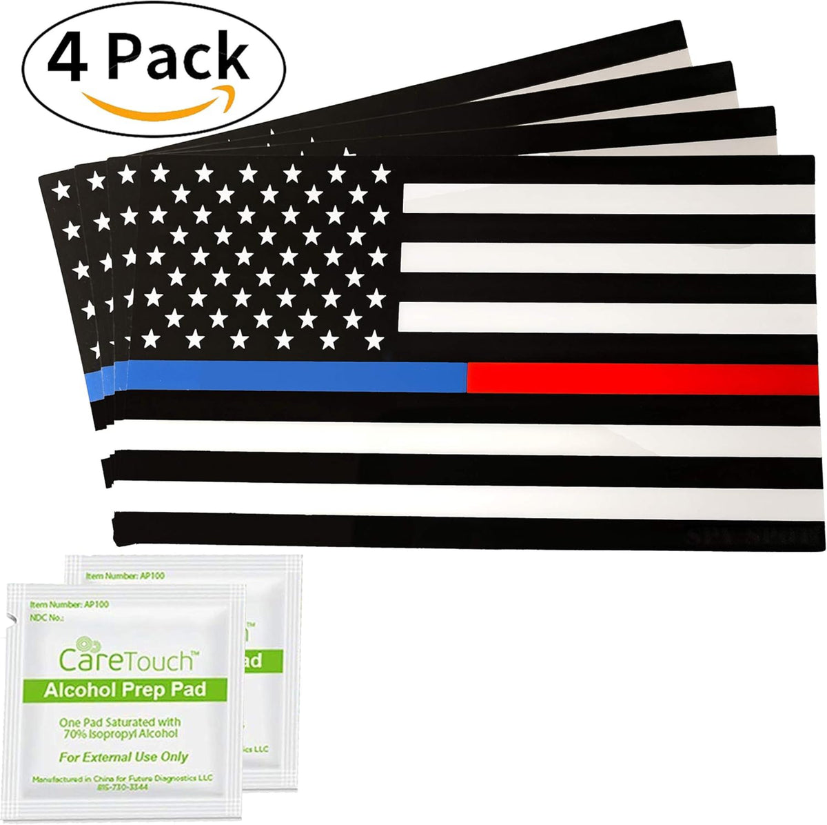 Thin Blue Red Line Decals Pack of 4 - 4" x 2.5" Vinyl Stickers