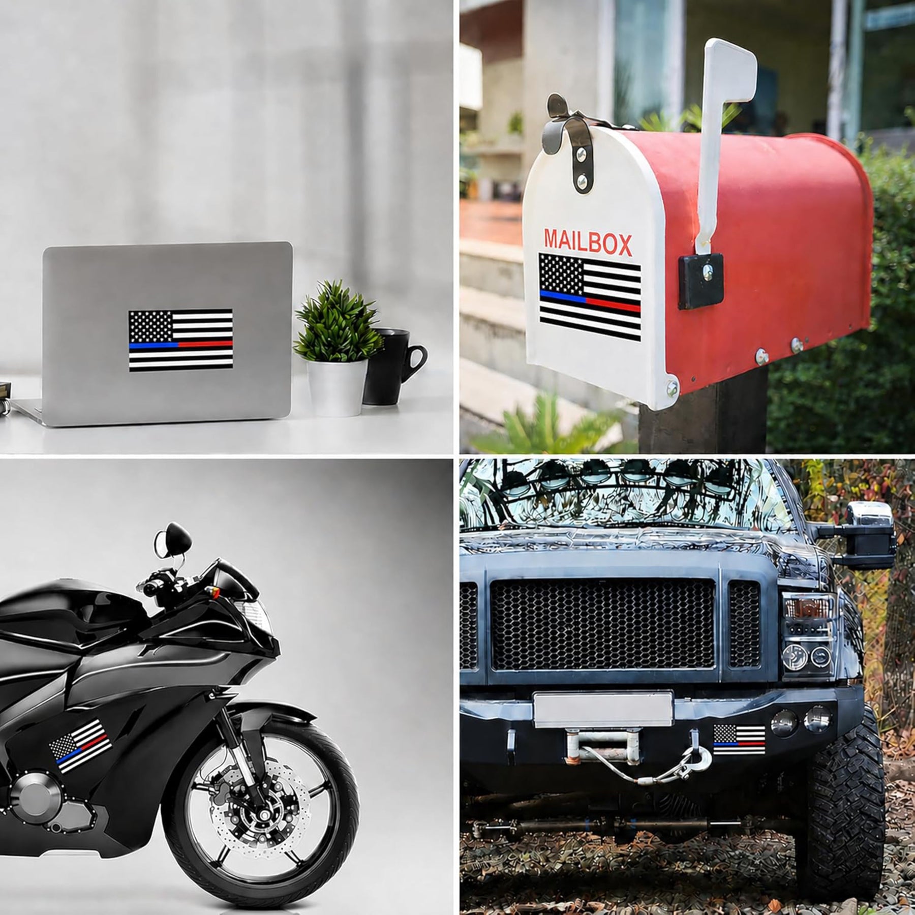 Thin Blue Red Line Decals Pack of 4 - 4" x 2.5" Vinyl Stickers