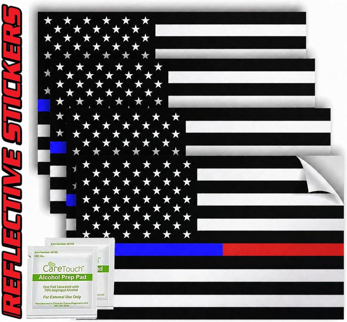 Thin Blue Red Line Decals Pack of 4 - 4" x 2.5" Vinyl Stickers