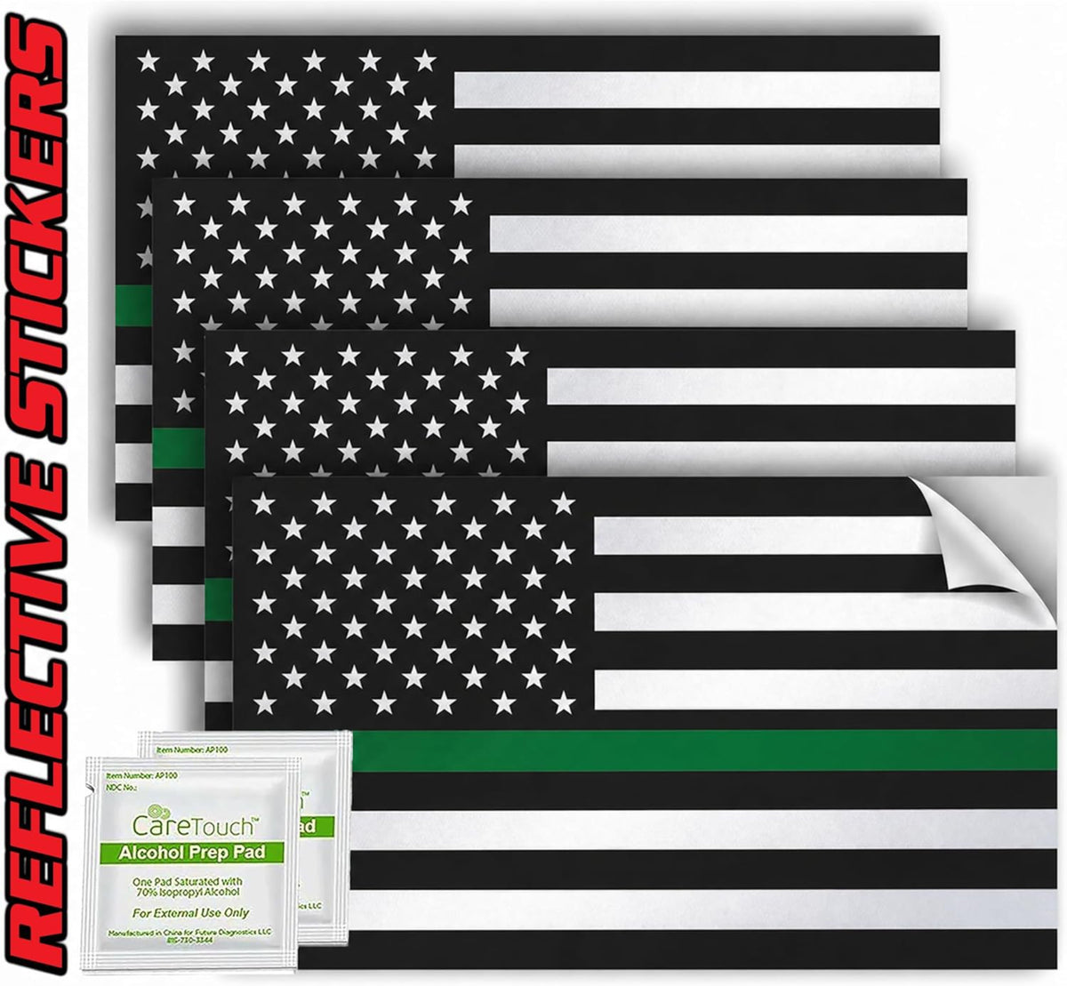 Thin Green Line Decal Pack of 4 - 4" x 2.5" Vinyl Military Support Stickers