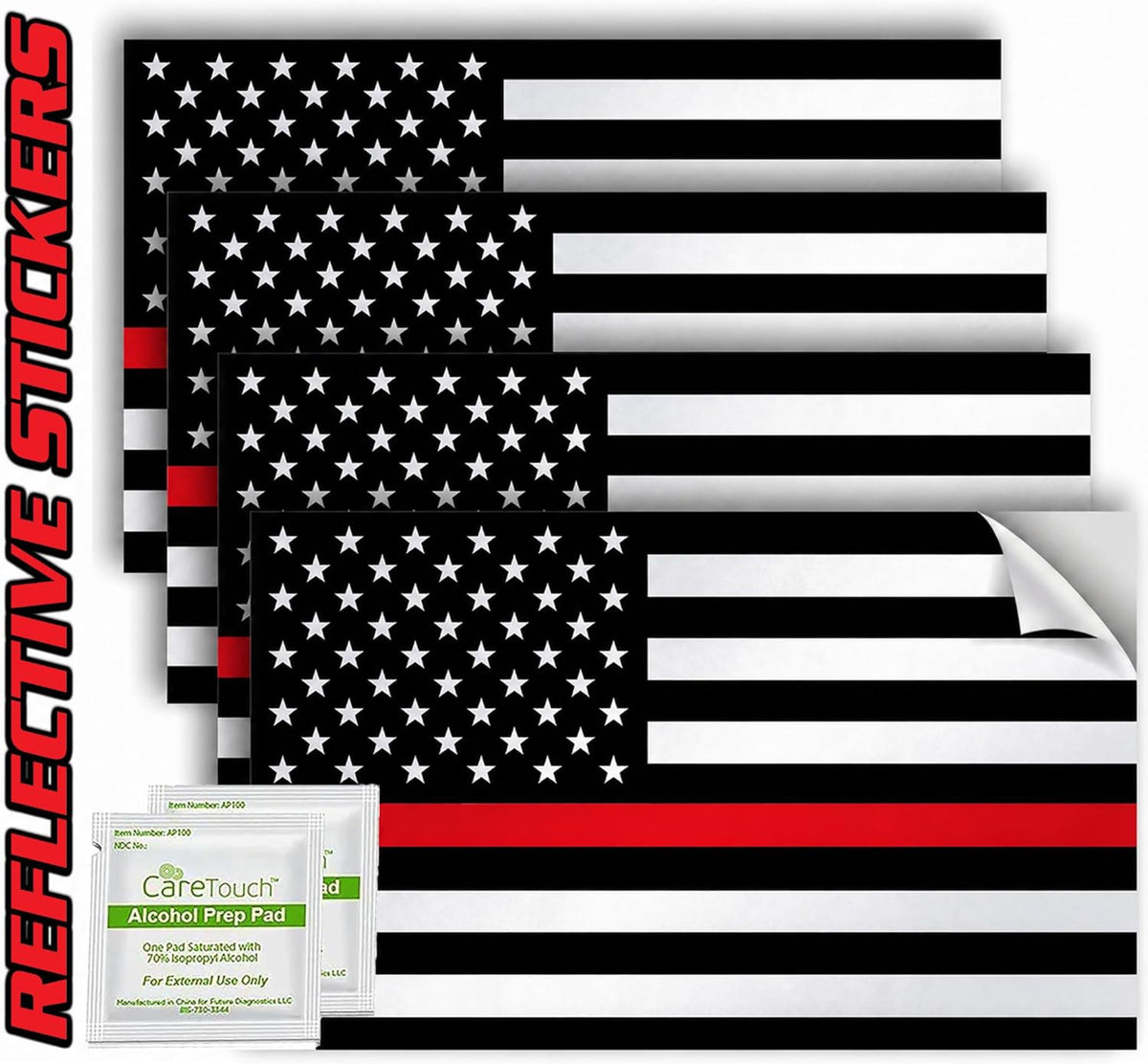 Thin Red Line Decals Pack of 4 - 4" x 2.5" Vinyl First Responders Stickers