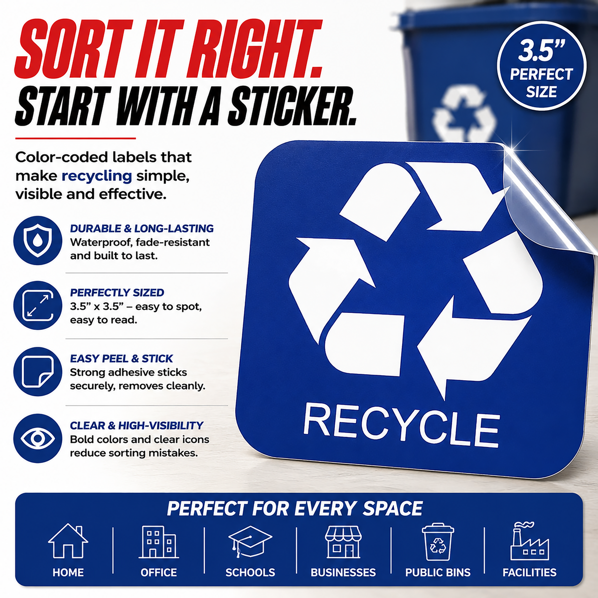 Trash Compost Recycle Vinyl Decal Stickers, 3.5" x 3.5", Pack of 4