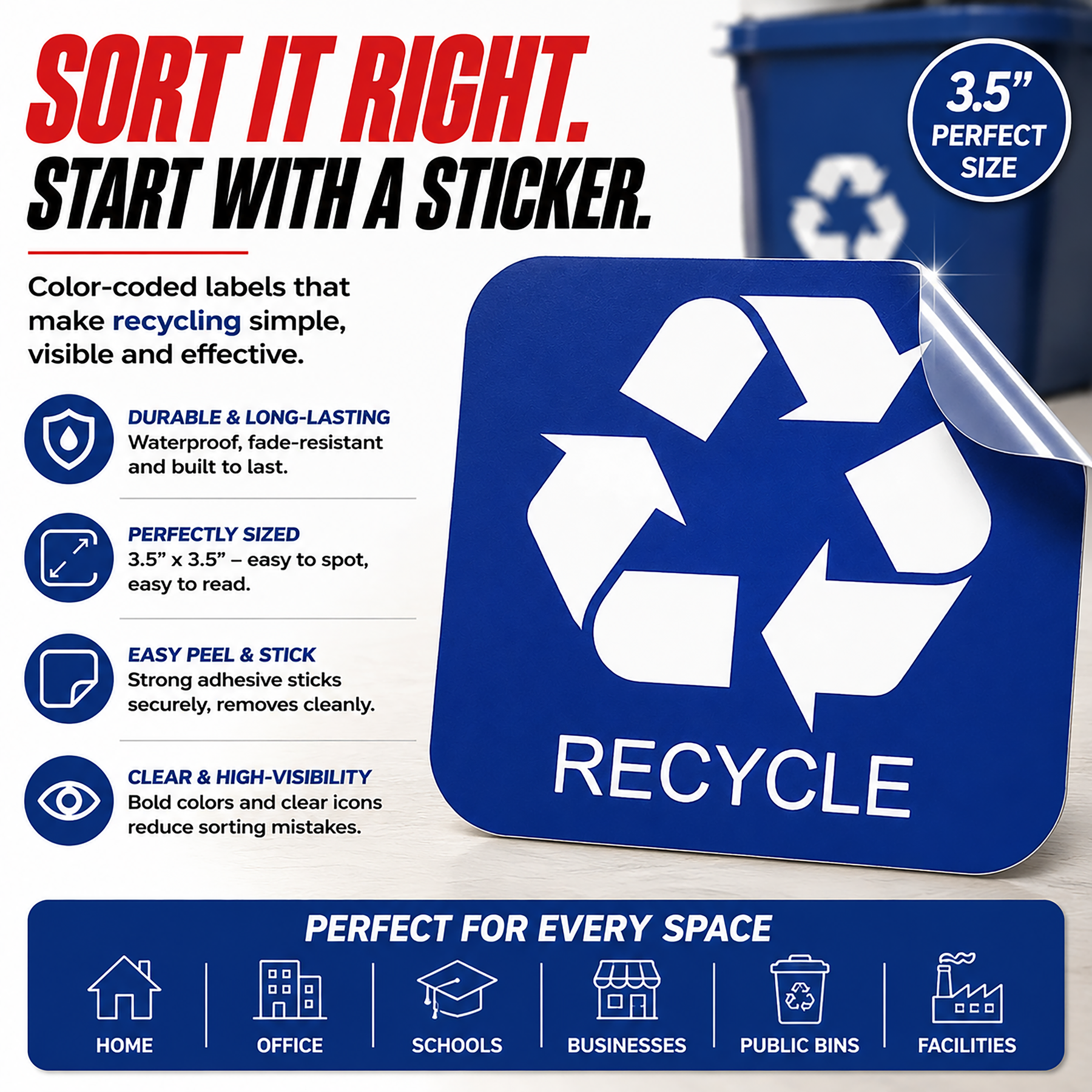 Trash Compost Recycle Vinyl Decal Stickers, 3.5" x 3.5", Pack of 4
