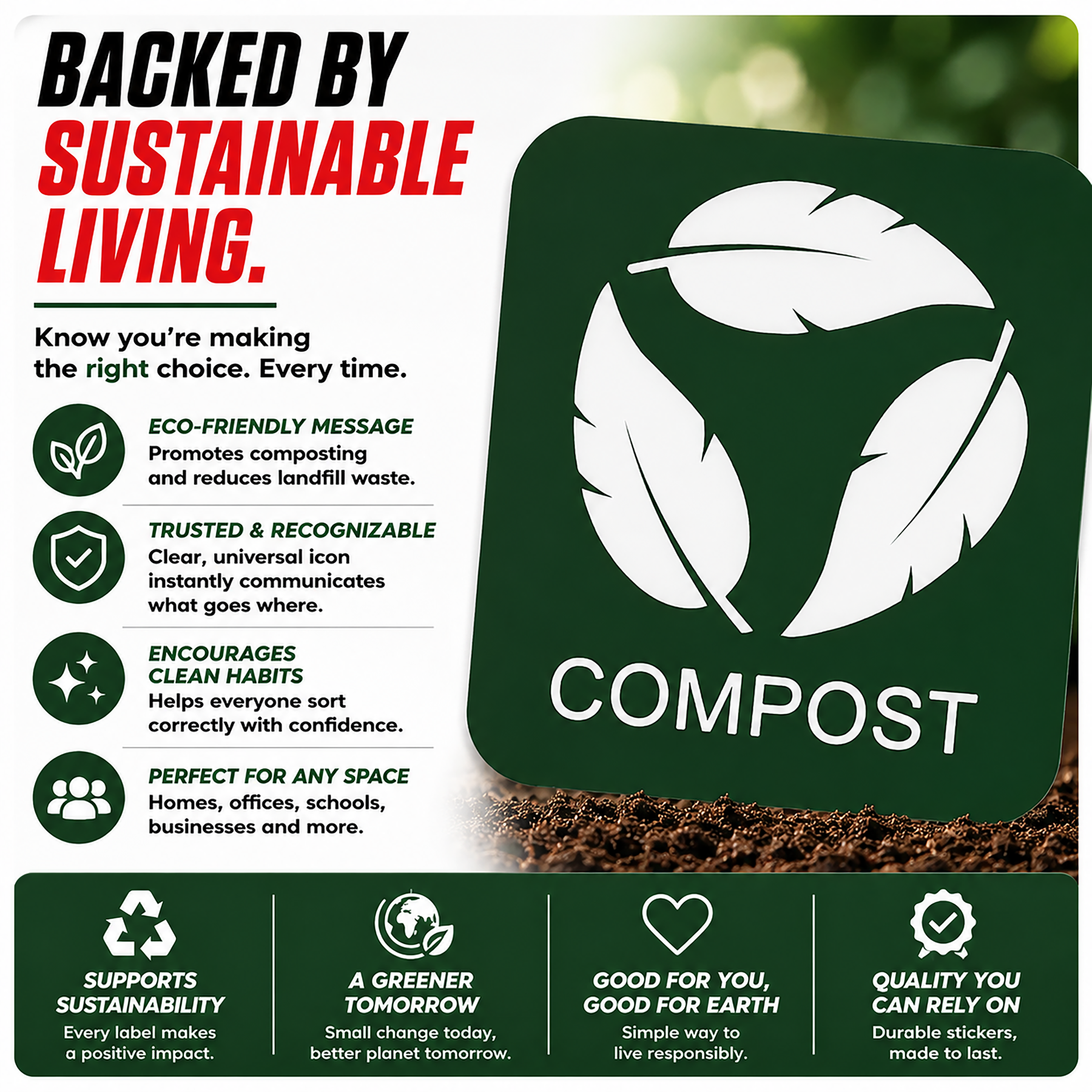 Trash Compost Recycle Vinyl Decal Stickers, 3.5" x 3.5", Pack of 4