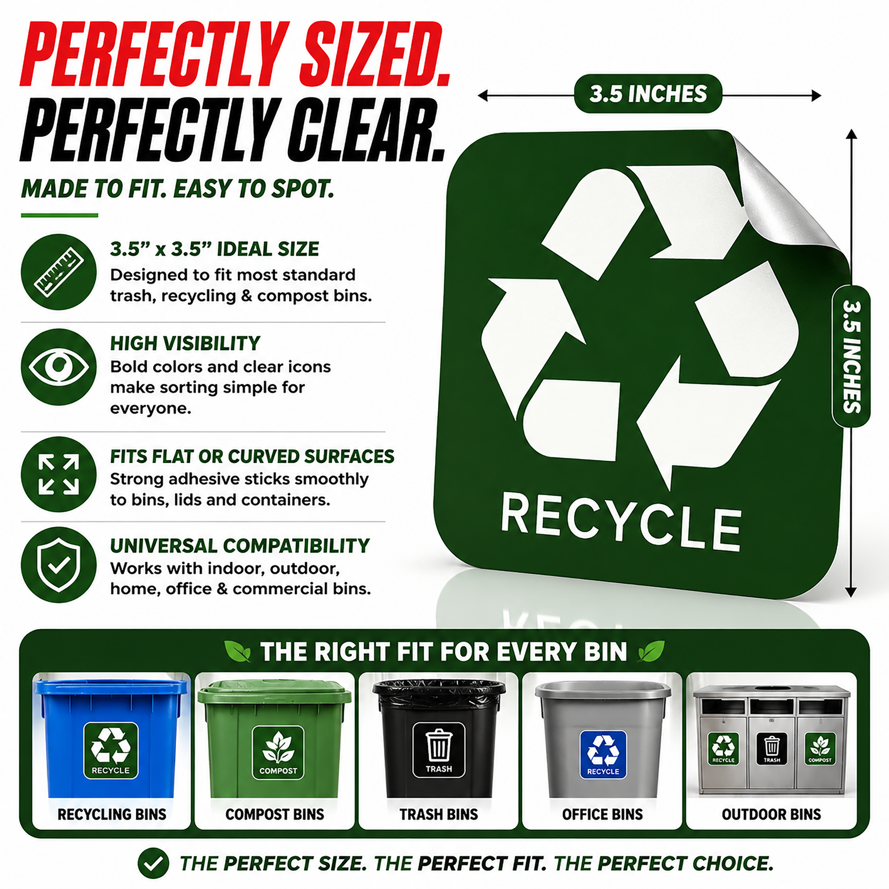 Trash Compost Recycle Vinyl Decal Stickers, 3.5" x 3.5", Pack of 4