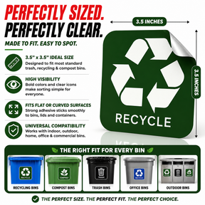 Trash Compost Recycle Vinyl Decal Stickers, 3.5" x 3.5", Pack of 4