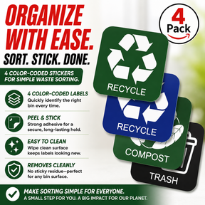 Trash Compost Recycle Vinyl Decal Stickers, 3.5" x 3.5", Pack of 4