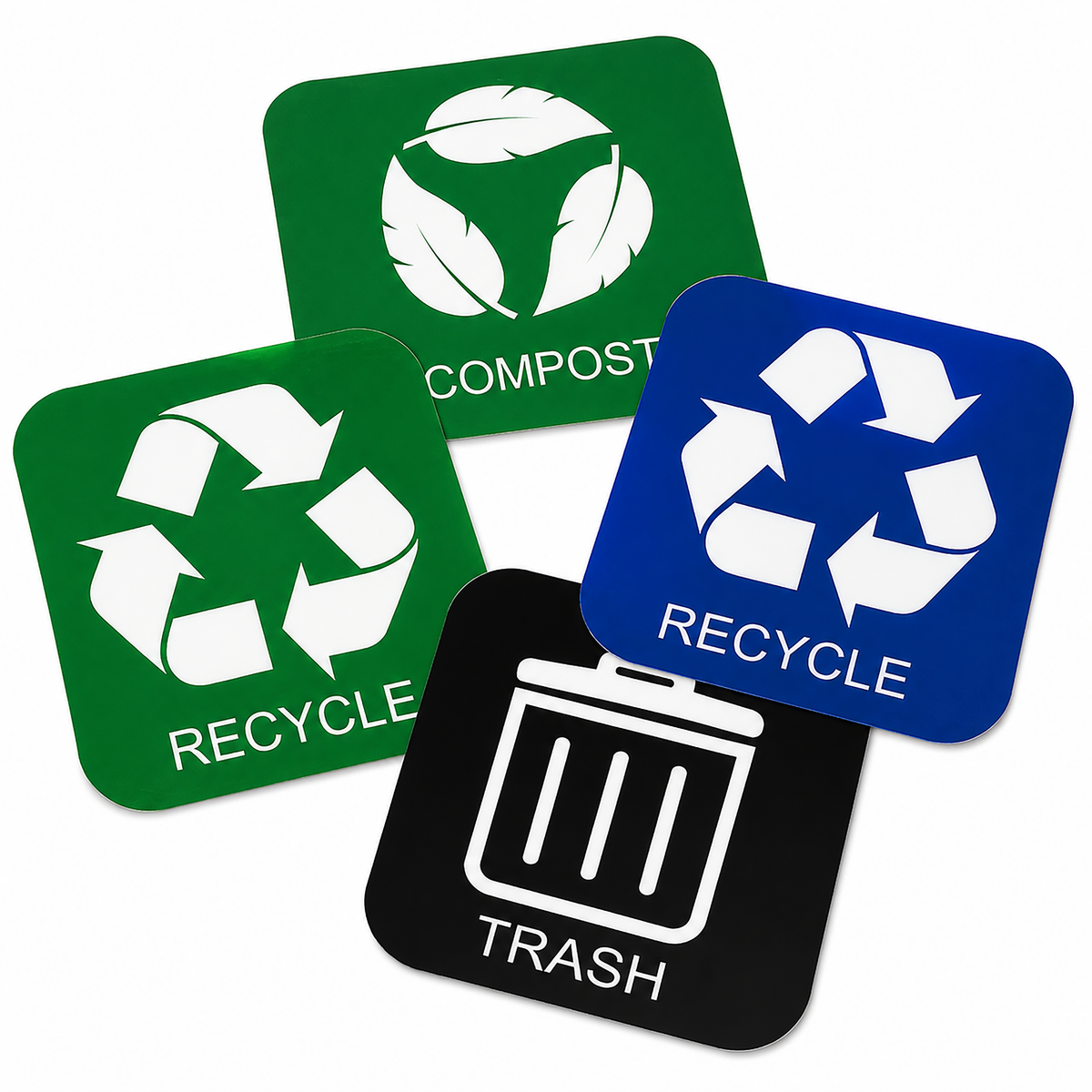 Trash Compost Recycle Vinyl Decal Stickers, 3.5" x 3.5", Pack of 4