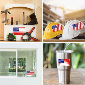 USA Flag Stickers Pack of 4 - 4" x 2.5" Vinyl Reflective Patriotic Decals