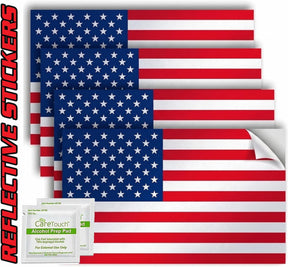 USA Flag Stickers Pack of 4 - 4" x 2.5" Vinyl Reflective Patriotic Decals