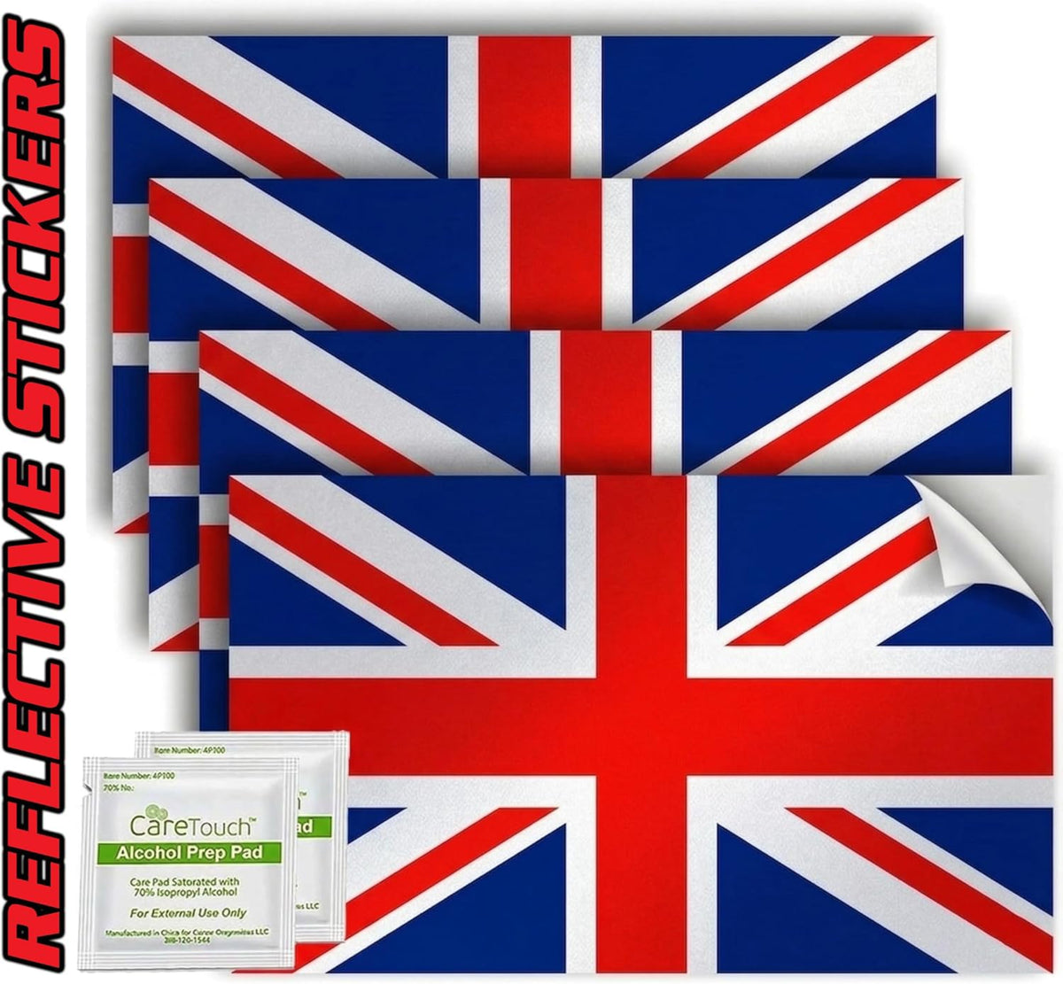 United Kingdom Flag Stickers 4" x 2.5" Vinyl Decals, Pack of 4
