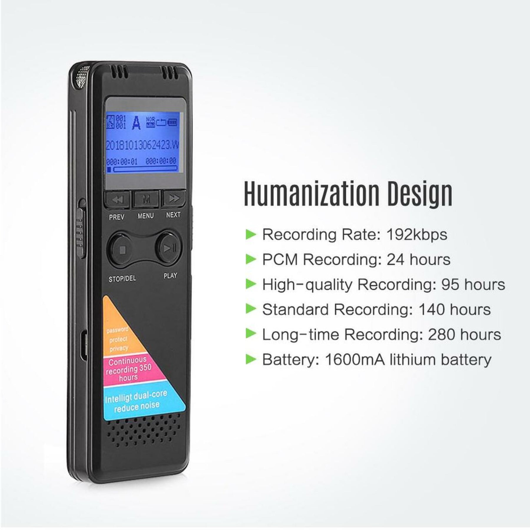 Voice Activated Audio Recorder 8GB - 5-Day Battery, Playback