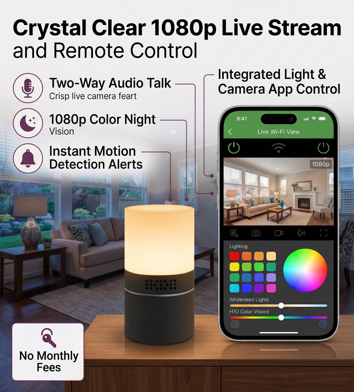 WiFi Hidden Camera Lamp - 1080P, 330° Lens, Night Vision