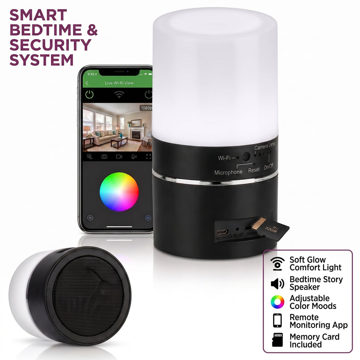 WiFi Hidden Camera Lamp - 1080P, 330° Lens, Night Vision