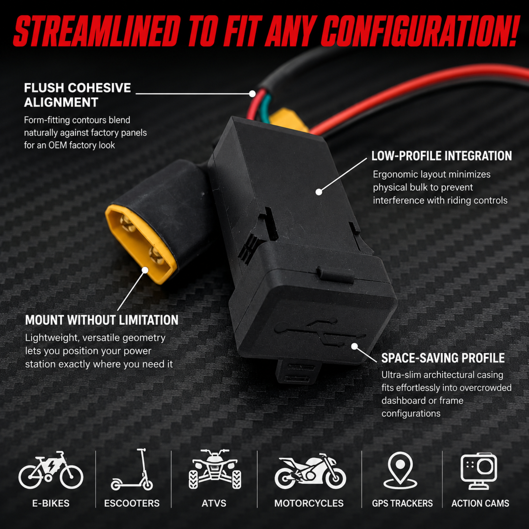 XT60 USB Charging Adapter for E-Bike & Scooter, Dual Port