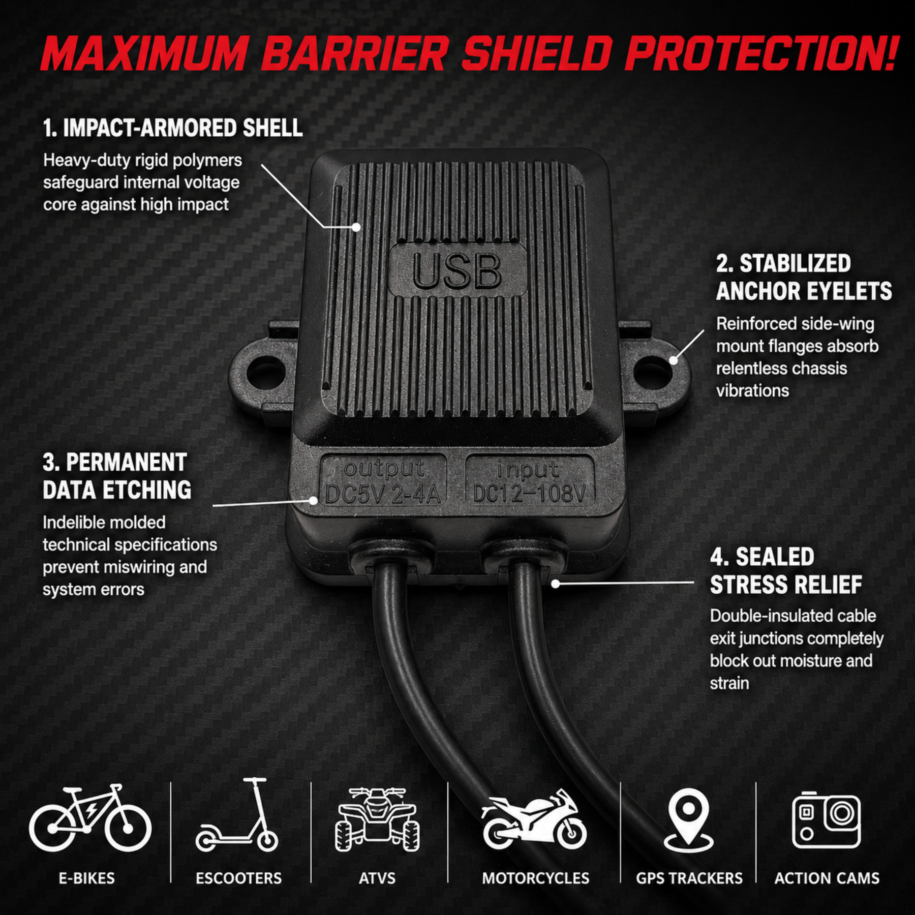 XT60 USB Charging Adapter for E-Bike & Scooter, Dual Port