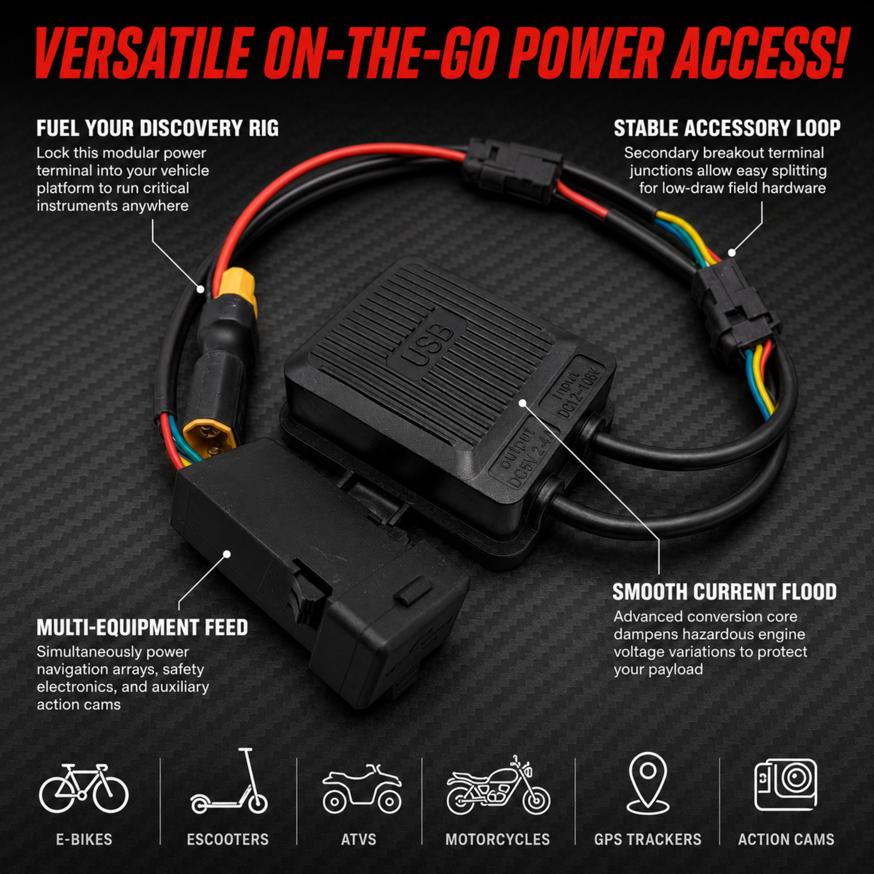 XT60 USB Charging Adapter for E-Bike & Scooter, Dual Port