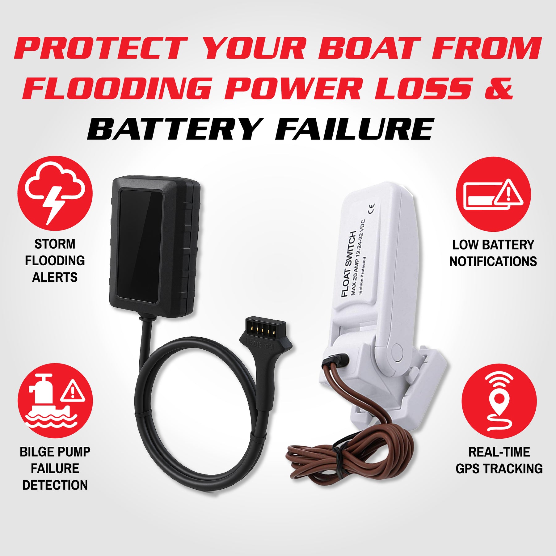 GV57 Waterproof GPS Tracker + Float Switch Bundle – Boat Bilge Alert System with Low Battery Warnings | Marine Flood Monitoring & Real-Time GPS Tracking