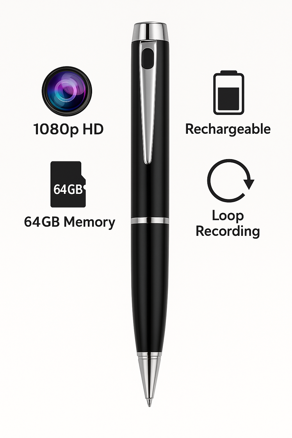 Premium Writing Pen with Built-In 1080p Camera – 64 GB Storage