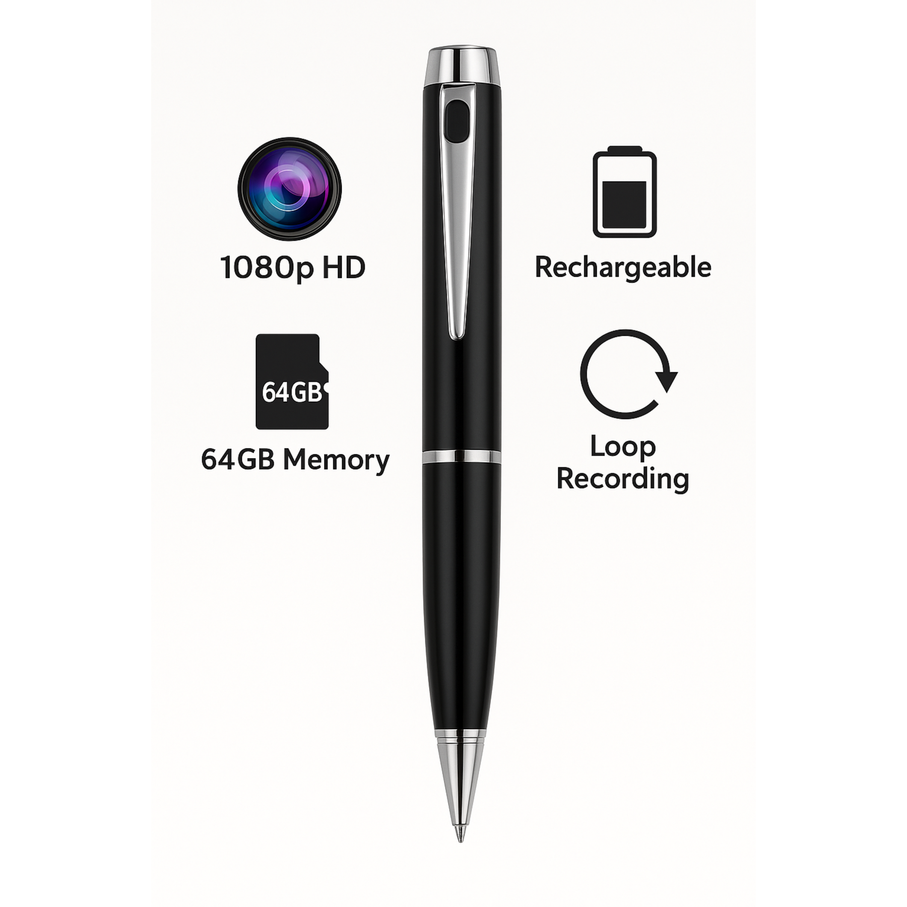 1080p HD Pen Camera - 64GB Included, 150-Min Battery