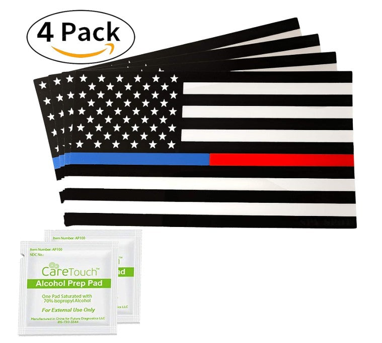 Spy Spot Set of 4 American Flag USA Blue and Red Line In Support of Police and Firefighters