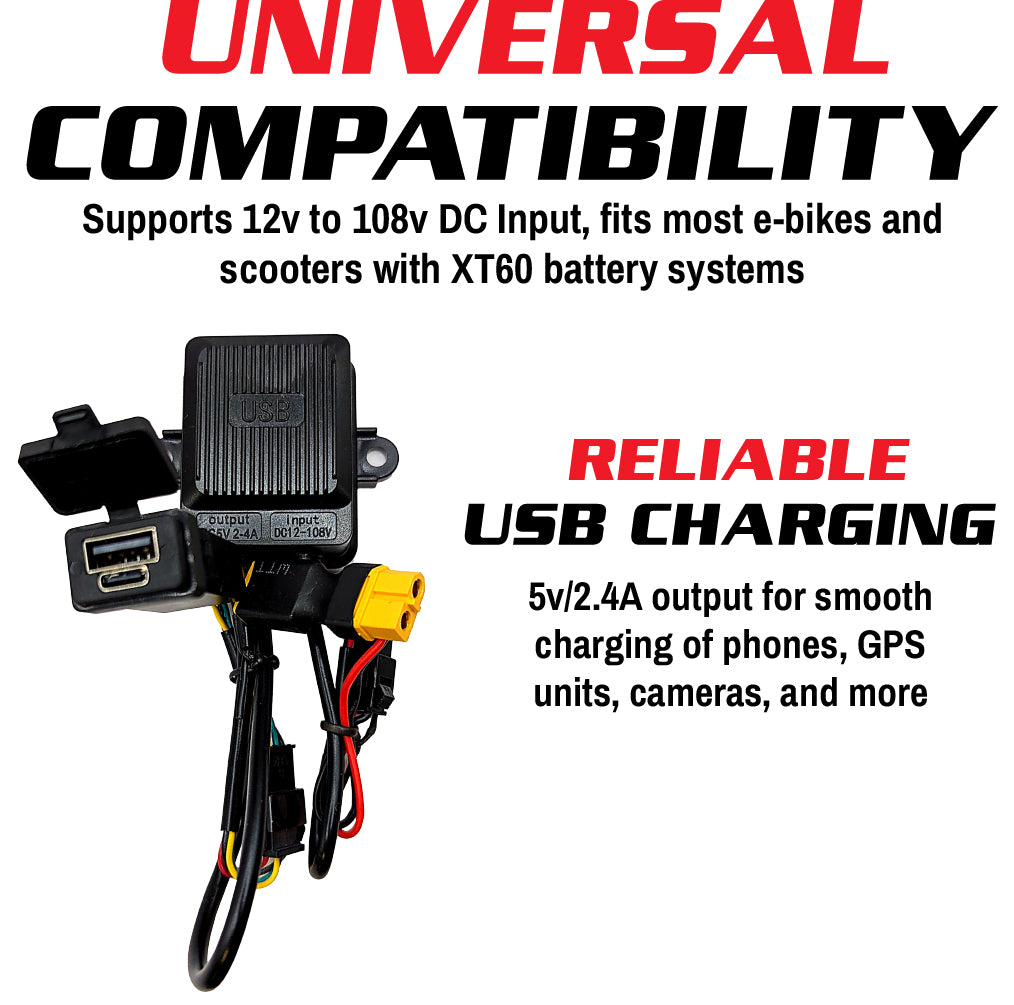 Spy Spot XT60 to USB-A & USB-C Power Adapter – Dual Port Charger for E-Bikes & Scooters | Connects to XT60 Battery for Phone, GPS, Camera Charging