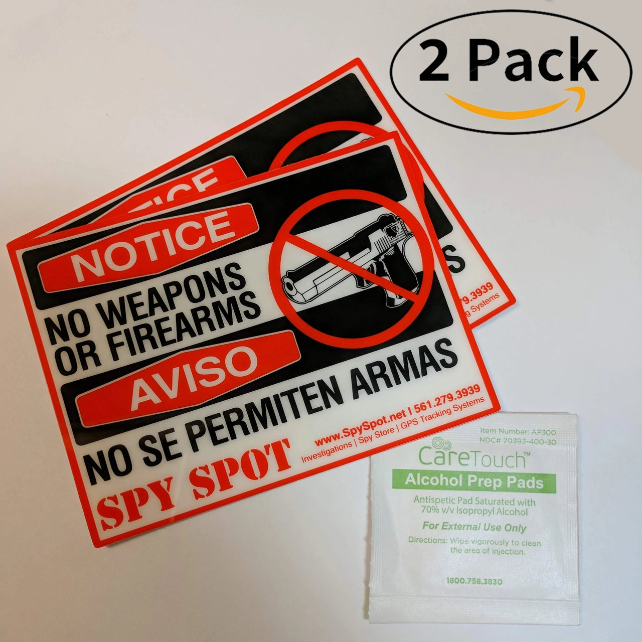 Spy Spot 2 Pack No Weapons or Firearms Vinyl Sticker Inside Window or Door 4" x 5" UV Resistant Weatherproof from