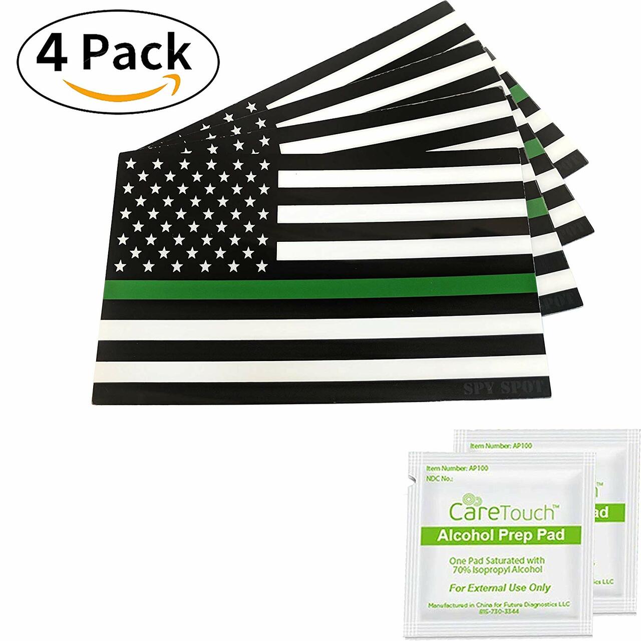 Thin Green Line Support US Flag Army Vinyl Heavy Duty Sticker Decal 4" x 2.5" Weatherproof UV Resistant Set of 4