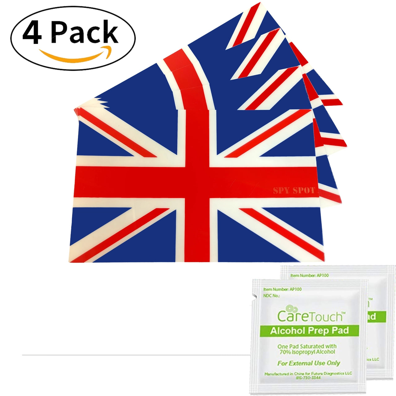 UK 4 Pack United Kingdom Flag Sticker Auto Decal Great Britain British Union Jack Auto Car Window Decal Bumper Heavy Duty Water Resistant 4" x 2.5" by Spy Spot