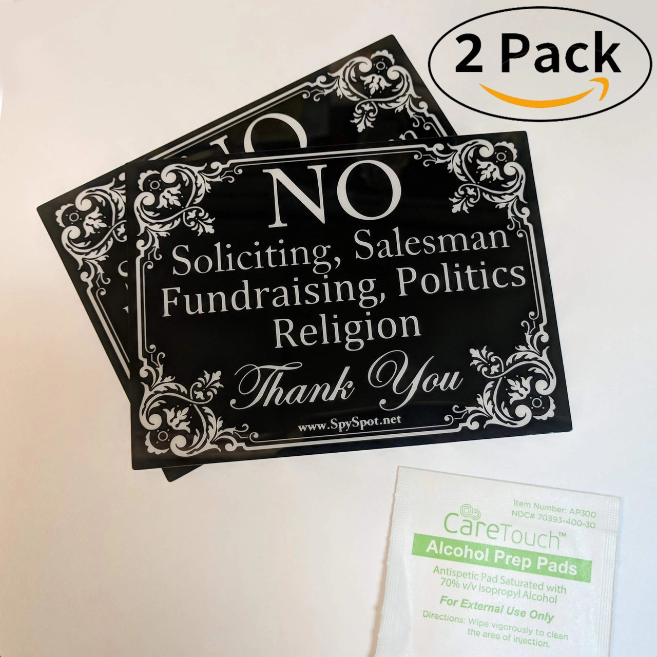 2 Pack of No Soliciting Vinyl Decal Stickers 4" x 3" Indoor and Outdoor Use UV Stable Home and Business Sticker