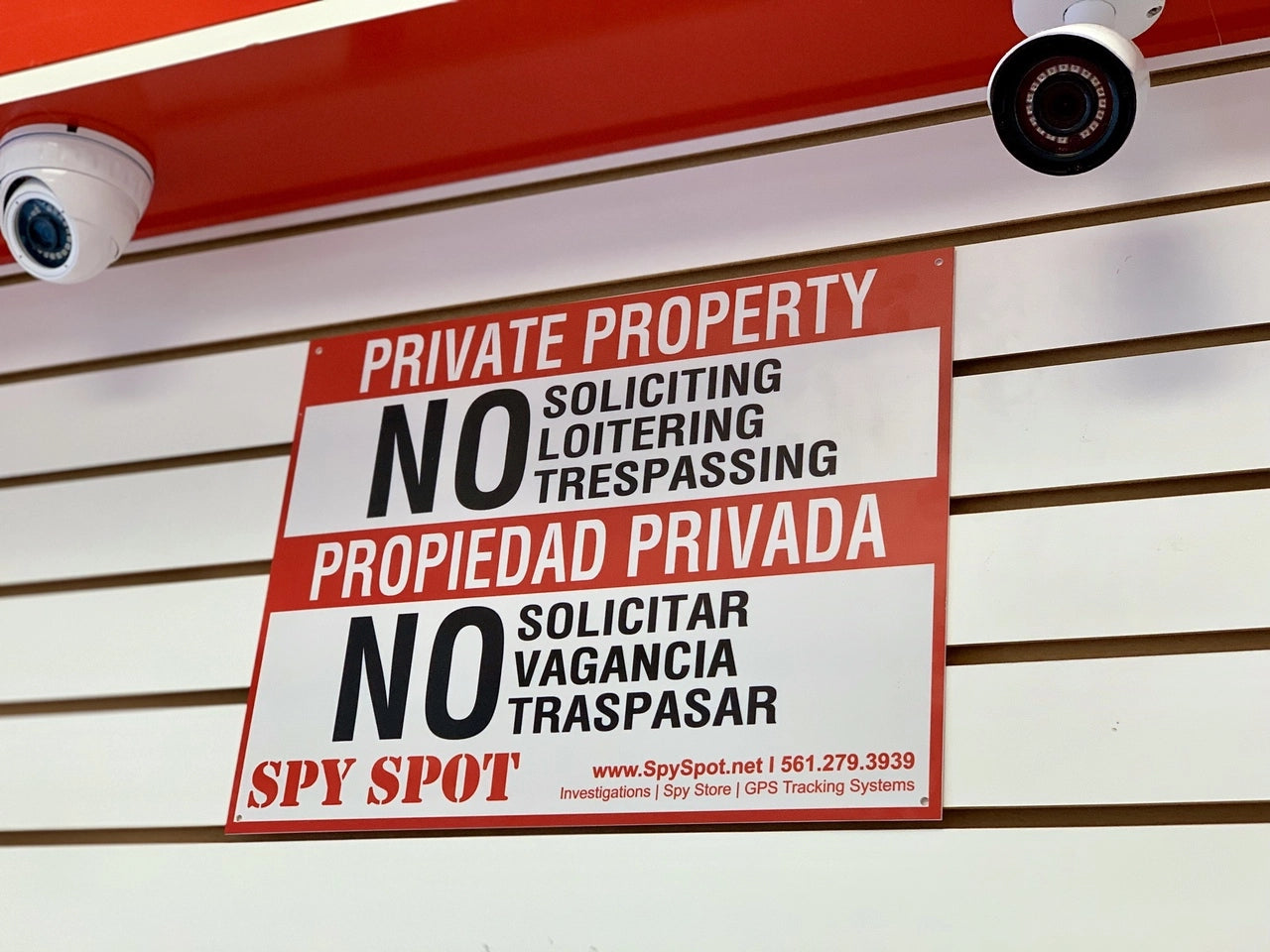 Spy Spot Private Property No Soliciting Loitering Trespassing Warning Sign 15.5"x12"