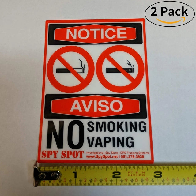 No Smoking No Vaping 2 Pack Sticker Durable Self Adhesive Heavy Duty Decal UV Protected & Weatherproof Indoor & Outdoor Auto Lyft Uber Use (4" x 3") By Spy Spot…