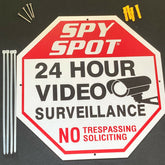 Spy Spot 24 Hour Video Surveillance Plastic Sign with Screws and Zip Ties for Mounting | 11.25" x 11.25"