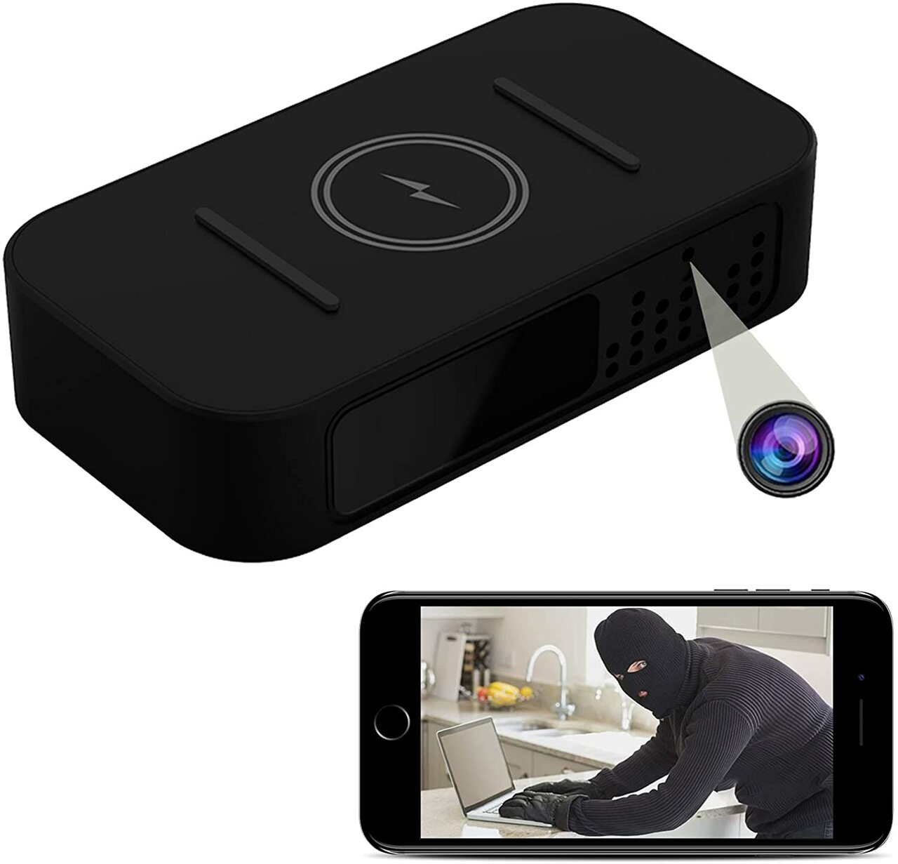 WIFI WIreless Phone Charger 1080P Security Camera iOS Android
